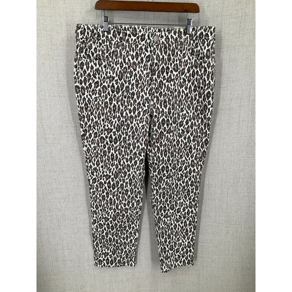 Chico's So Slimming Girlfriend Pants Women 16 Ankle Brown Leopard Mobwife Boho